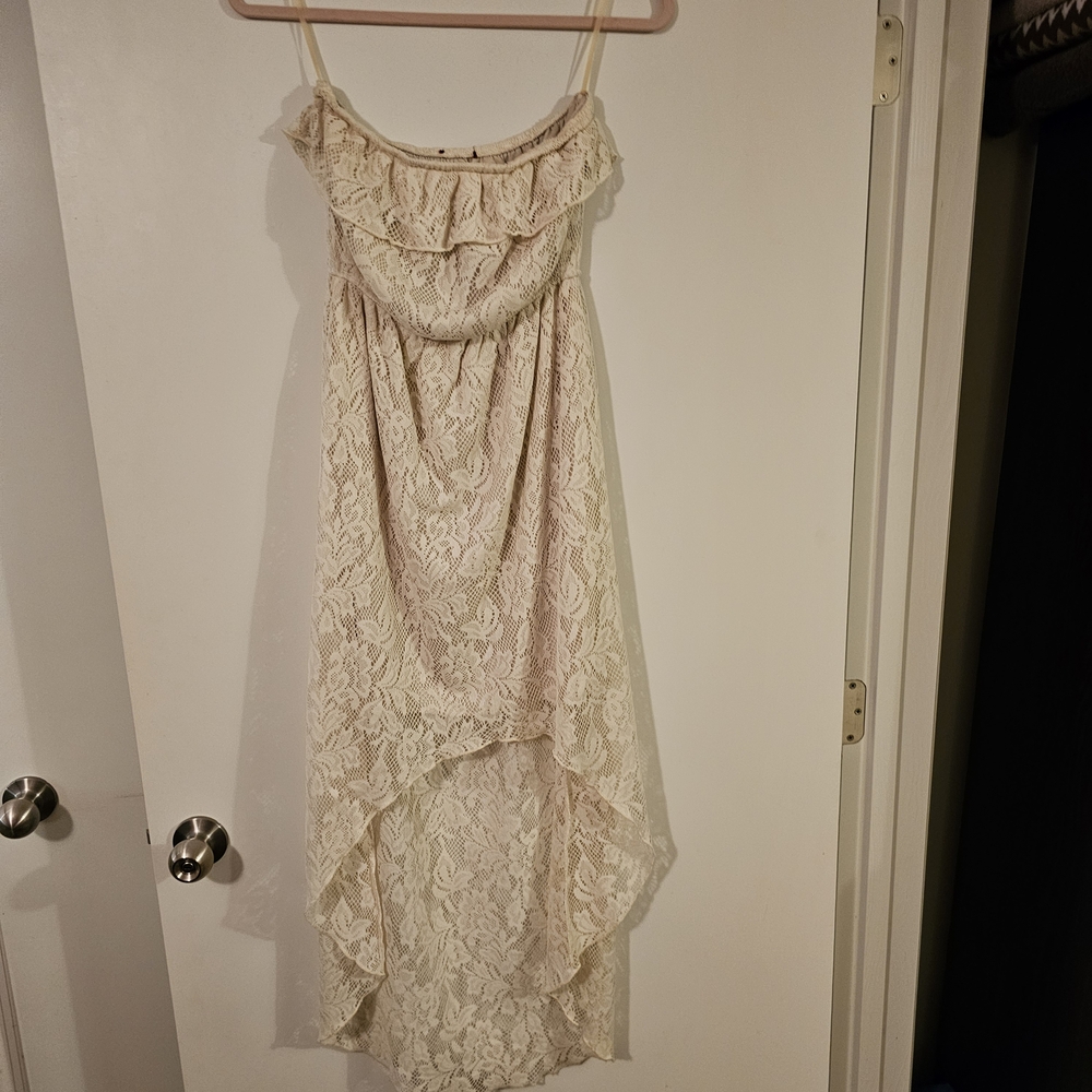 Lined Cream Lace High-Low Dress